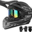 DOT Approved Youth Kids Motocross Helmet - Ultra-Lightweight Full Face Dirt Bike/ATV Helmet with Goggles, Gloves & Face Shield (4-Piece Set) (Gray, Medium)