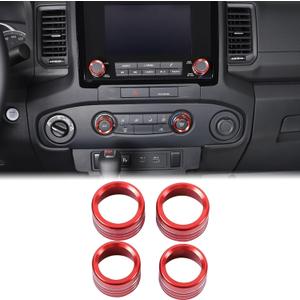 Aunginsy Center Console Air Conditioner Volume Knob Button Circle Cover Compatible with Nissan Frontier 2022-2025 Car 4Pcs A/C Switch Button Knob Trim Ring Radio Volume Knob Protection Accessories (Red)