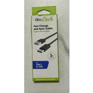 Cell Candy Fast Charge and Sync Cable USB C to USB 3 Ft