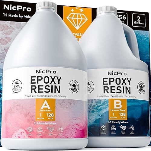 Nicpro 2 Gallon Crystal Clear Epoxy Resin Kit, Not Yellowing & Bubbles Free Food Safe Resin for Coating and Casting, Craft DIY, Jewelry Making Art, Molds, Tables Top, Wood
