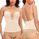 Slimers Backless Plunge Push Up Bra: Low Back Bras for Deep V Neck - Women Low Cut Shapewear Tops for Women (X-Large, Beige)