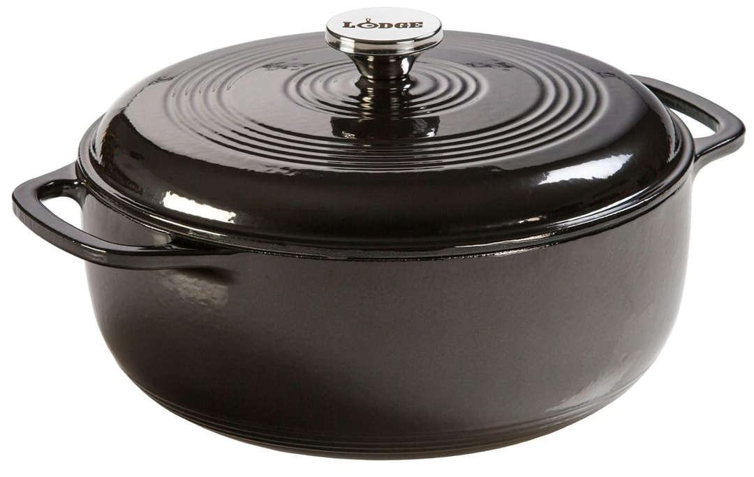 Lodge Essential Enamel Cast Iron Dutch Oven - Perfect for Bread Baking, Braising, Marinating & Slow Cooking - Features Moisture-Sealing Lid & Dual Handles - Kitchen Essentials - 6 Quarts - Midnight Chrome