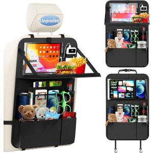 KaiCross Backseat Car Organizer with Upgraded Foldable Tray, Car Seat Organizer for Kids, Travel Accessories with 9 Storage Pockets,Car Seat Organizer Backseat with Touch Screen-1 Pack