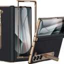 for Samsung Galaxy Z Fold 6 Phone Case,Luxury Premier Genuine Leather,Full Body Hinge Protection,Built-in Screen Protector,Kickstand Slim Protective Cover for Galaxy ZFold 6 (Black)