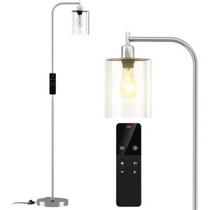 Wio-Mio Industrial Floor Lamp with Glass Shade, Modern Dimmable Floor lamp with Remote LED Bulbs, Tall Lamp for Living Room Corner, Bedroom, Office (Brushed Nickel)