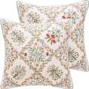 ISAENNE Design Linen Throw Pillow Covers 18"x18" Pack of 2, Square Farmhouse Cushion Covers with Red Pink Yellow Watercolor Wildflower Pattern Decor Pillowcases for Bed,Living Room,Outdoor,Car