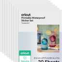 Cricut Waterproof Clear Sticker Paper (20 Transparent Sheets, 8.5x11), Printable Stickers For Inkjet Printers - Works with Joy Xtra, Explore, & Maker Machines