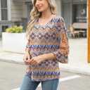 Rapbin 3/4 Length Sleeve Womens Tops Summer Lace Ruffles Sleeve T Shirts V-Neck Dressy Casual Trendy Tunic Blouses (M)