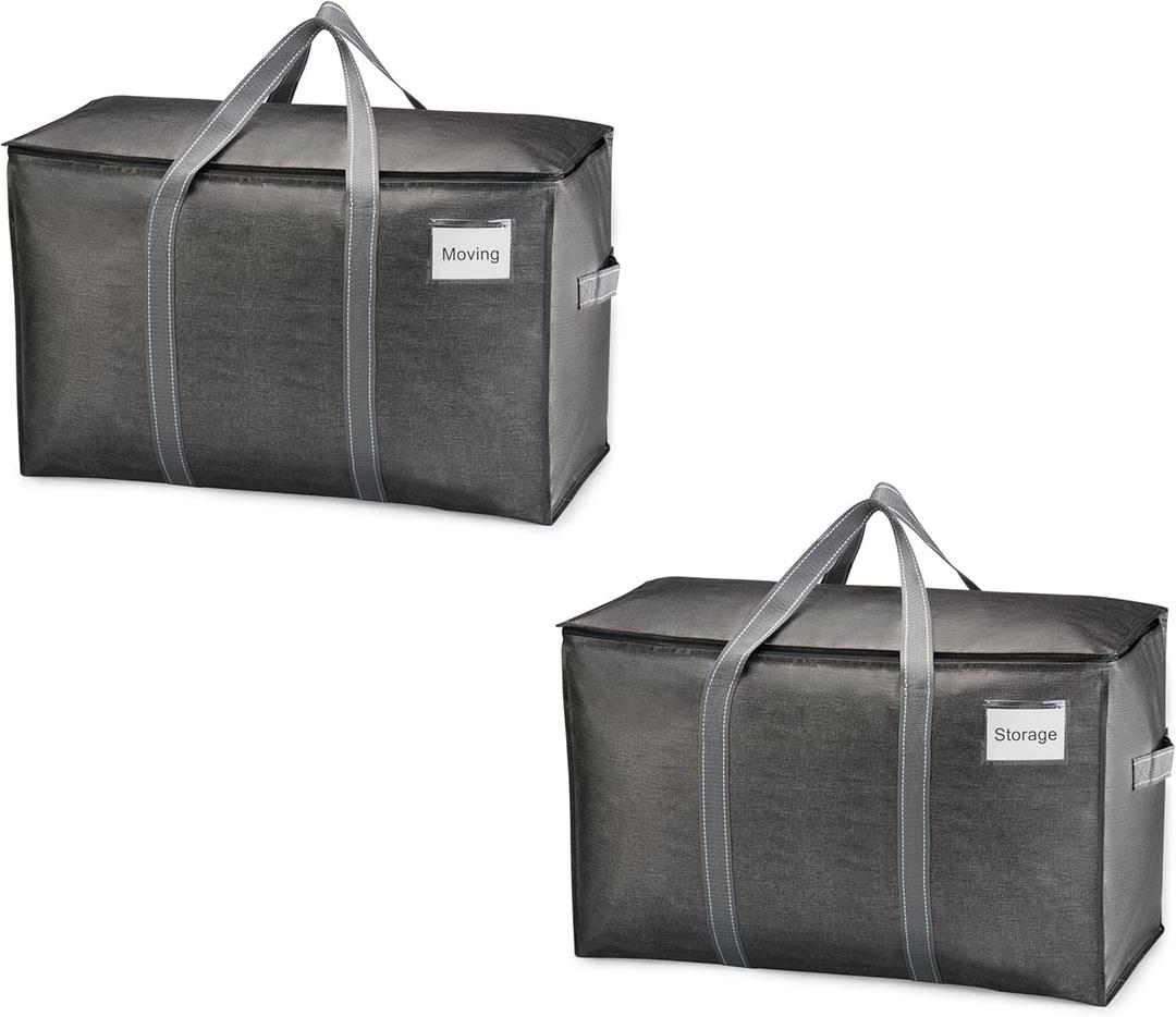 VENO 2 Pack Moving Bags and Large Christmas Storage Bins with lids. Alternative to Moving Boxes, Packing Supplies for College. Extra Large Heavy Duty Totes for Packaging (Dark Gray, 2 Pack)