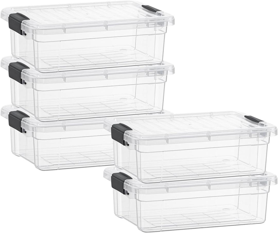 Superio Clear Storage Boxes with Lids, 4.5 Quart Plastic Container Bins for Organizing, Stackable Crates, BPA Free, Non Toxic, Odor Free, Organizers for Home, Office and Dorm, 5 Pack