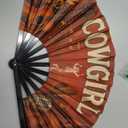 Cowgirl Fans for Line Dancing, 13inch Large Hand-held Flat Fan Western Style Popping Fan for Party, Festival, Club, Dancing