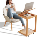 Wooden C-Shaped End Table,Couch Table with Adjustable Desktop,Small Rolling Side Table with 2 Lockable Wheels,Small End Table for Couch, Living Room,Bedroom (Natural)