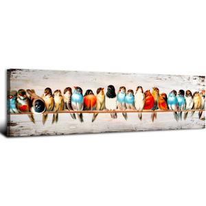 Rustic Cardinal Wall Art Colorful Birds on a Wire Picture for Living Room Red Blue Flying Animal Canvas Prints Painting Bedroom Vintage Nature Sparrow Artwork Bathroom Office Home Decorations 14x48"