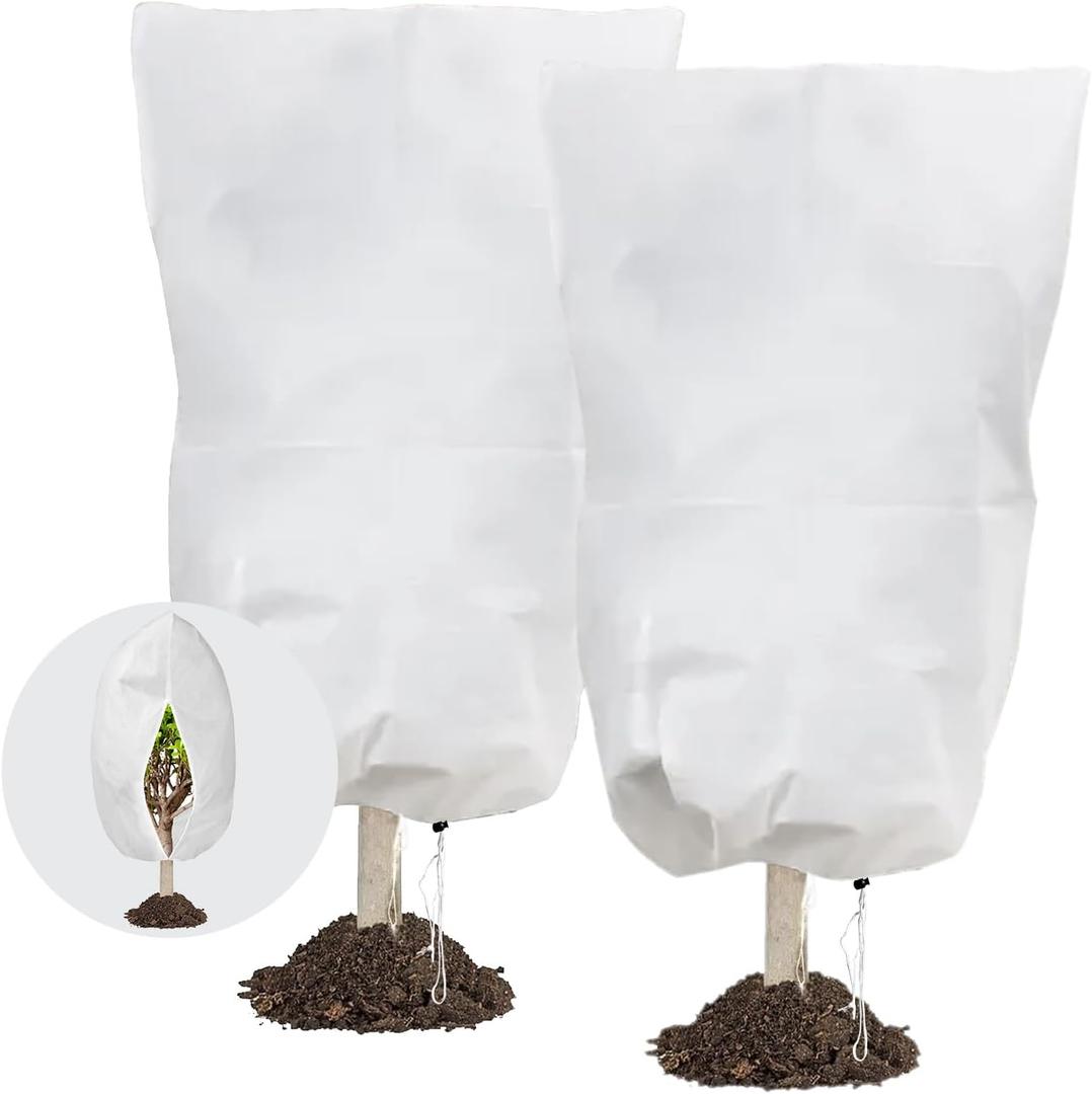 Plant Covers Freeze Protection, 78" x 98" 2.5oz/yd² Reusable Frost Cloth with Drawstring, Winter Plants Jacket Warm Shrubs Cover Blanket Frost Protection for Outdoor Garden Plants, 2 Packs