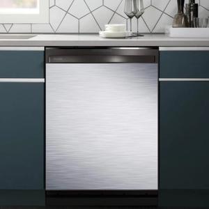 Stainless Steel Brushed Pattern Dishwasher Magnet Cover Panel Decal Home Appliance Art, Stainless Steel Fridge Door Cover Decals Magnetic, Silver, Mobile Magnetic 23" x 26"