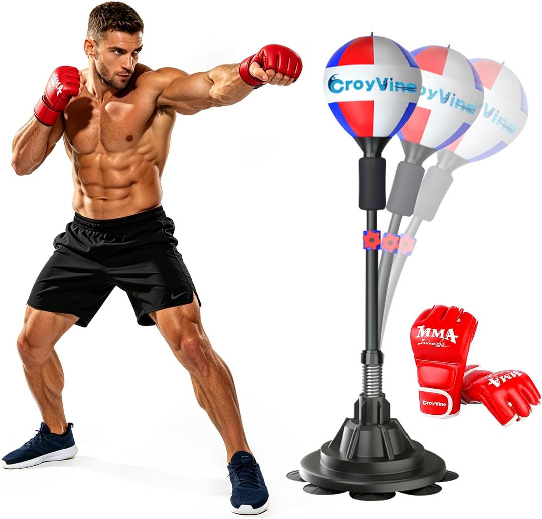 Freestanding Reflex Punching Bag, Height Adjustable Speed Punching Ball for Adults & Teens, Home Gym Boxing Equipment for Training, Reflex, Fitness & Body Shaping, 58 inches x 18"
