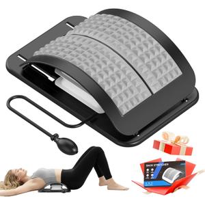 Back Stretcher for Lower Back Pain Relief, Adjustable Lumbar Traction Device, Ergonomic Spine Board with Acupressure Points, Back Massager for Spinal Decompression and Scoliosis (Grey)