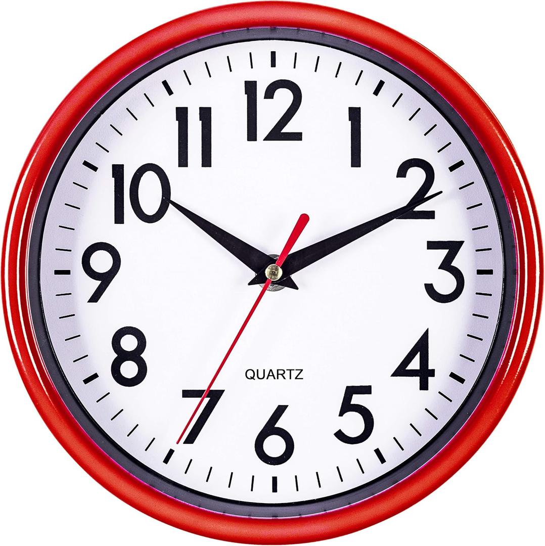 Bernhard Products Red Wall Clock 8" Retro Kitchen Silent Non-Ticking Quality Quartz Battery Operated Round Clock for Office Classroom Bedroom Bathroom Easy to Read (Candy Apple Red)