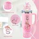 6Pcs Pink Stanley Cup Accessories Set - Butterfly Straw Topper Cover Cap, Bling Bow for Straw, Sparkly Silicone Boot, Letter Charm and Pompom for Stanley Cups Tumbler 40Oz 30Oz 20Oz G