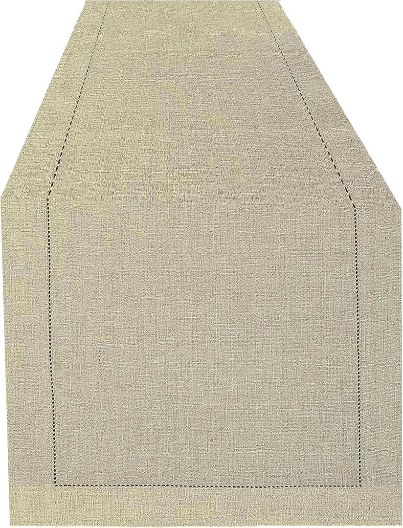 Flax Cotton Linen Looks Table Runner - Size 16x90 Natural - Hand Crafted and Hand Stitched Table Runner with Hemstitch Detailing
