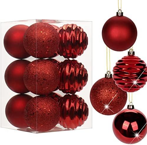 3.15" Christmas Ball Ornaments Red 12 Pcs Shatterproof Christmas Tree Decorations Xmas Tree Medium Christmas Ornaments Balls with Hanging Loop for Wedding Holiday Party Wreath Home Decor