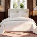 LR Rocaloca Velvet Quilt Oversized King Size 120x128 Luxurious Comforter Ultra Soft Bedding Set Quilted Bedspread Coverlet with 2 Matching Pillow Shams for All Season, Cream White