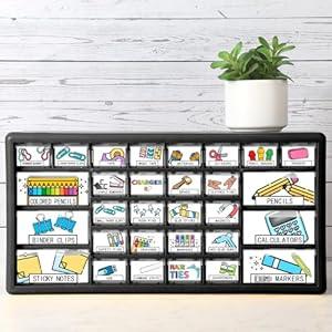 Frienda 84 Pcs 4 Sheet Toolbox Labels Tool Box Storage Stickers Teacher Drawer Tag Colorful Classroom Decor for Back to School Teachers Classroom Organization(Pastel)