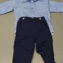 Baby Toddler Boy Formal Gentleman Suits, Dress Long Sleeve Blue Shirt with Bowtie+Suspender Pants Dressy Outfit (3136Light Blue, 3-6 Months)