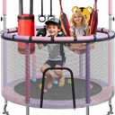 LotFun Trampoline for Kids, Toddler Trampoline with Net, 440 LBS Capacity, Adjustable Height, Basketball Hoop & Sandbag,Gifts for Boys & Girls, Ages 3-12, Size: 59x59x63 IN