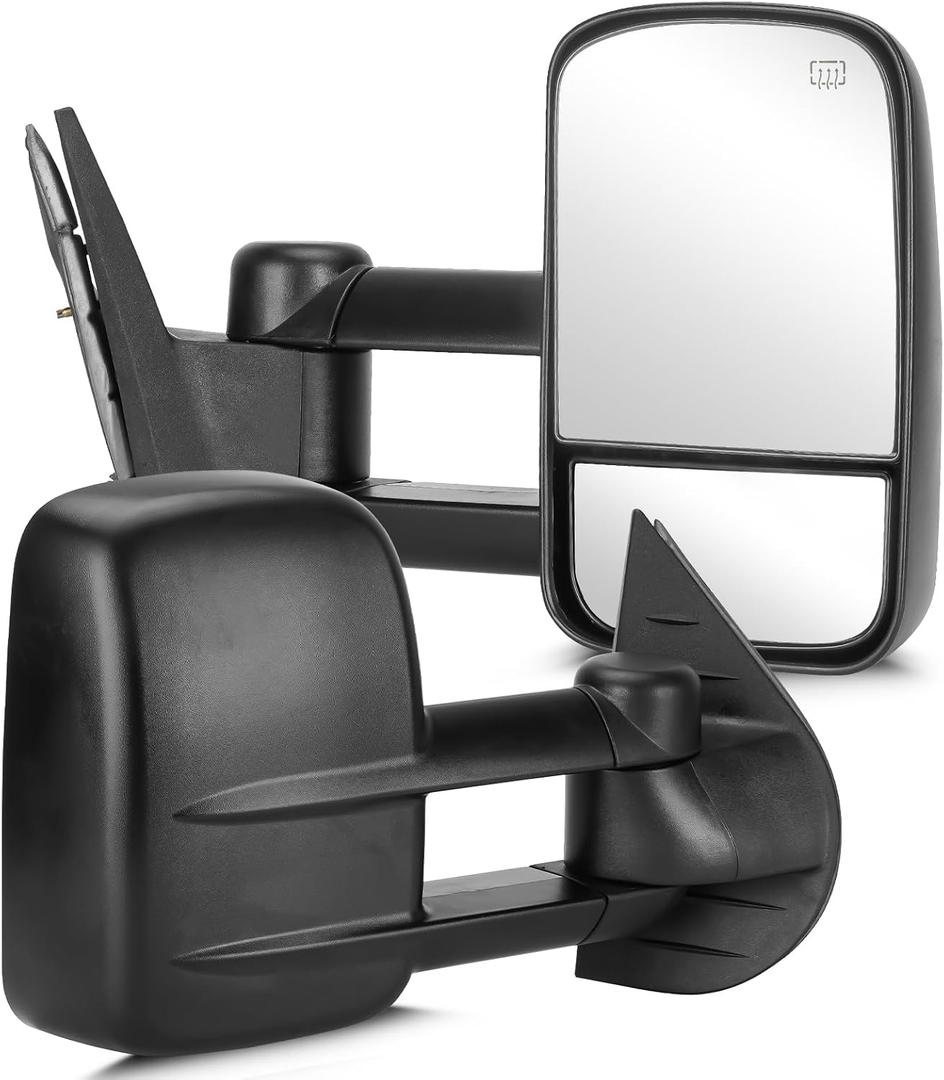 Youxmoto Towing Mirrors fit for 2007-2013 For Chevy For GMC; Silverado Sierra 1500 2500 HD/ 3500 Suburban; 2007-2014 Tahoe/Yukon Pickup Truck Mirrors, Heated, Manual Folding& Telescoping; Black