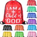 VZZNN 30 Pcs I Am a Child of God Drawstring Backpack Bulk Christian Gift Bags Church Supplies String Backpack Cinch Bag Jesus Stuff (10 Colors)