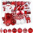 Alupssuc 100 Pcs Christmas Ball Ornaments Set, Santa Claus and Snowman Christmas Decoration Baubles for Indoor Outdoor Holiday Wedding Party Decoration Tree with Hanging Rope, Red & White