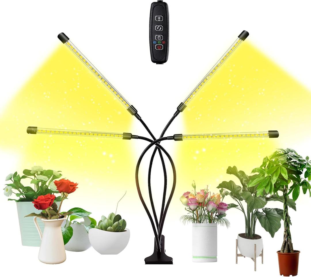 bseah Plant Lights for Indoor Plants, Grow Lights for Seed Starting Auto ON & Off Full Spectrum LED with Timer 4 Tubes