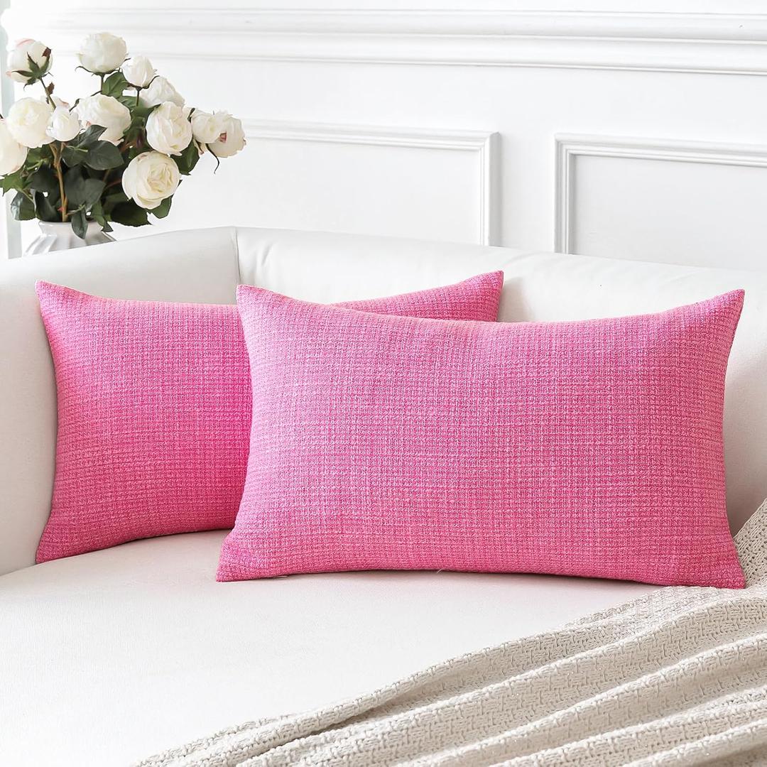 OTOSTAR Linen Throw Pillow Covers Set of 2 Decorative Square Pillowcases Cushion Covers 12x20 Inch for Home Decor Sofa Bedroom Car 30 x 50 CM Rose Pink