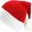 Kids Baby Knitted Santa Hat Warm Christmas Beanie Knit Hat for Unisex Toddler Newborn Infant Xmas Holiday Party Supplies Red and White