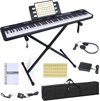 88 Key Piano Keyboard, Semi Weighted Electronic Digital Piano with Music Stand, Power Supply, Sustain Pedal, Bluetooth, Stand, MIDI, for Beginner Professional at Home, Stage