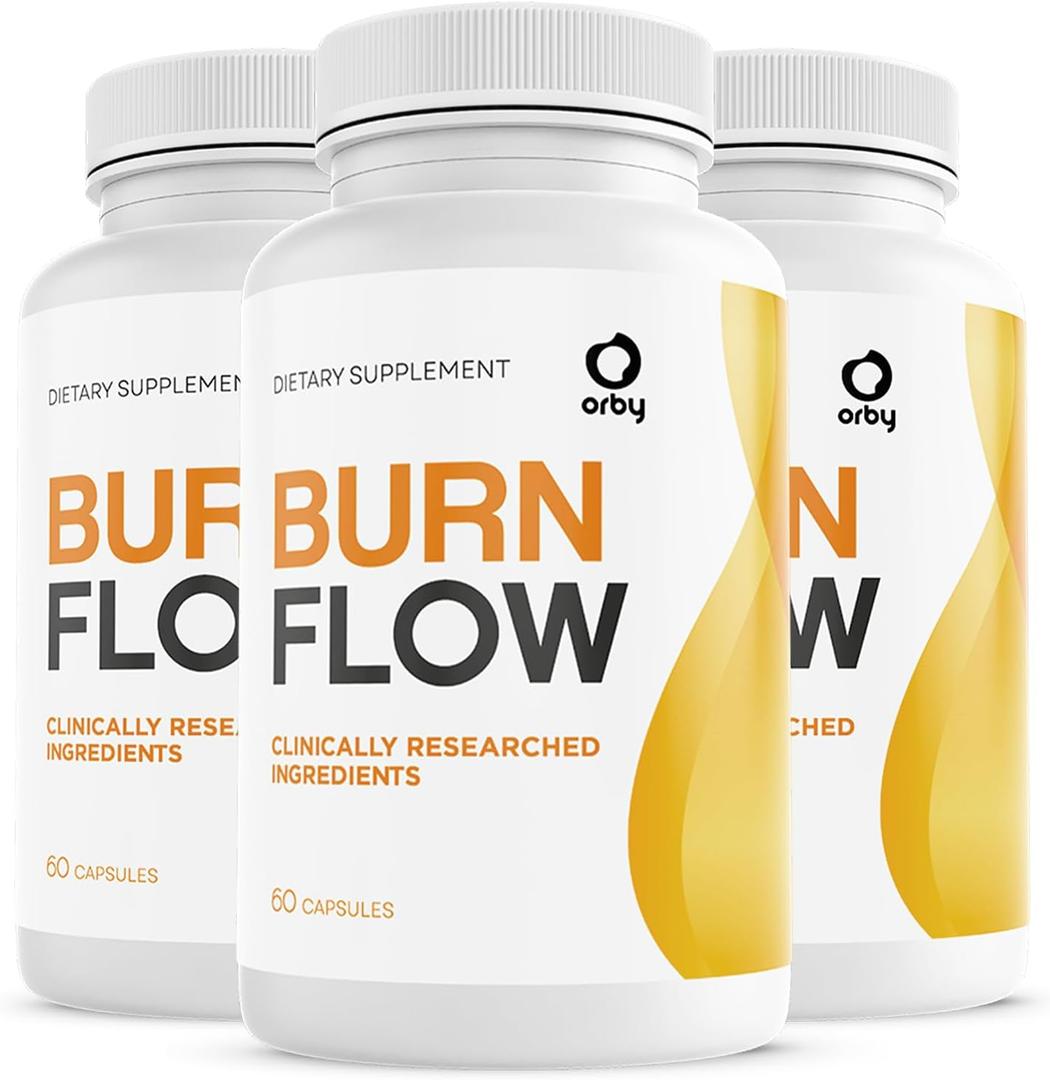 Orby BurnFlow Capsules 100% Natural Formula with Turmeric, BioPerine & More - Non-GMO, Gluten-Free, Made in USA 60 Capsules, 3 Month Supply, EXP: 08/2028