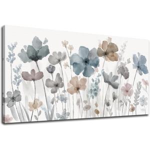yearainn Elegant Flowers Canvas Wall Art - Floral Pictures for Wall Decor Indigo Brown Grey Canvas Painting Nature Printing Artwork for Living Room Bedroom Home Office Wall Decoration 20" x 40"
