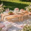 60"x30" Low Folding Picnic Table, Portable Boho Floor Table with Tablecloth, Ideal for Camping, Wedding, Beach, Garden, Party