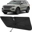 Proadsy Windshield Sun Shade Umbrella for Ford Explorer 2020-2025 2026 Foldable Car Umbrella Sunshade with Soft TPU Handle Spring Structure Crystal Cooling Material Protect Car from Rays & Heat