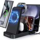 Wireless Charger for Samsung Charging Station, 5 in 1 Wireless Fast Charger for Galaxy S25 Ultra/S24 Ultra/S23/S22, Watch Ultra 7/6/5/4/3, Charger Dock Stand for All Galaxy Tab Series,Black
