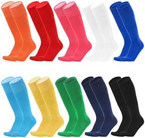 10 Pairs Kids Soccer Socks Stretchy Knee High Tube Colorful Football Athletic Team Socks for Boys Girls