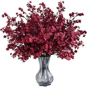 Waipfaru 6Pcs Fake Flowers Babys Breath Silk Artificial Flowers Gypsophila Bouquets Bulk Real Touch Fall Stems for Fall Thanksgiving Decor Autumn DIY Floral Arrangement Table Centerpieces, Wine Red