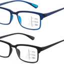 CARA Premium 2 Pack Progressive Multifocus Reading Glasses, Lightweight TR90 Frame Anti-blue Light Computer Readers, Standard for Distance Range Approx 20ft, Black& Blue,2.0x