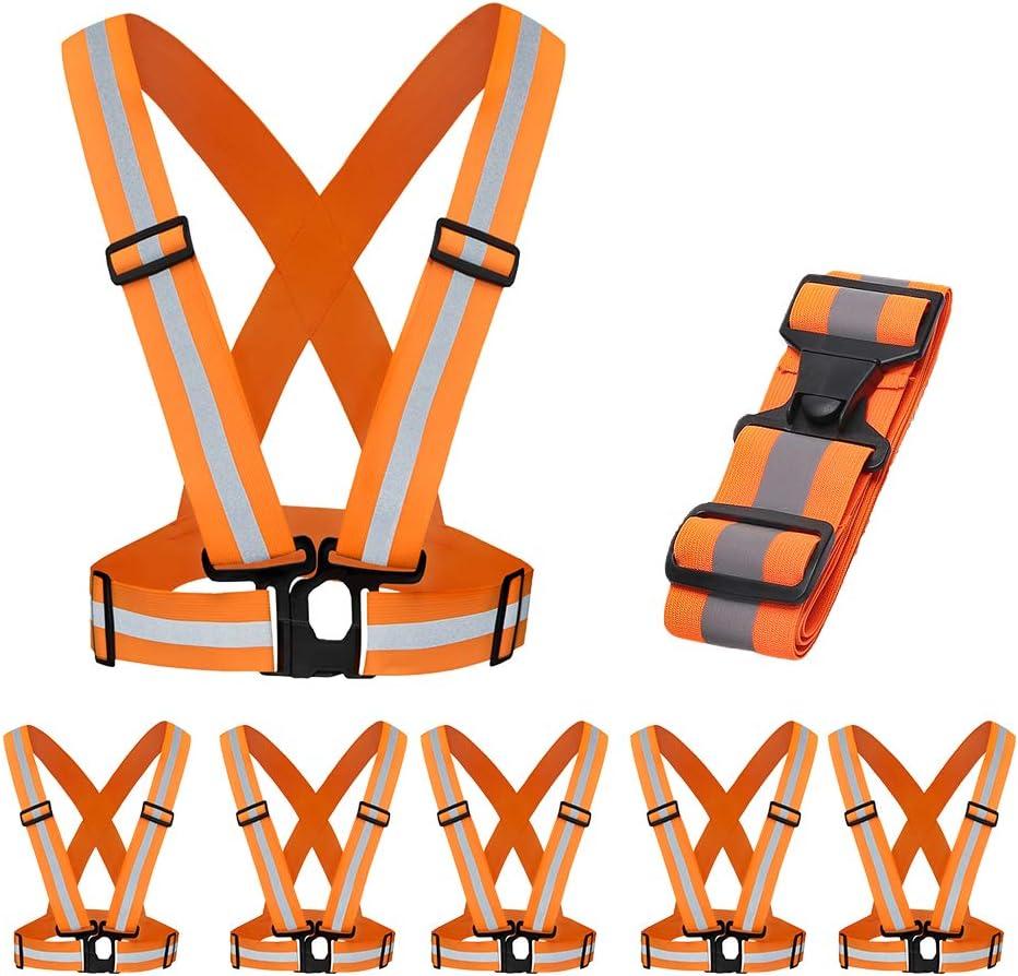 5 Pack Mount Marter Reflective Vest, Lightweight Safety Vest For Women, Men And Kids, Adjustable Reflective Running Vest With 360 High Visibility For Running, Cycling, Motorcycle, Orange 1-2