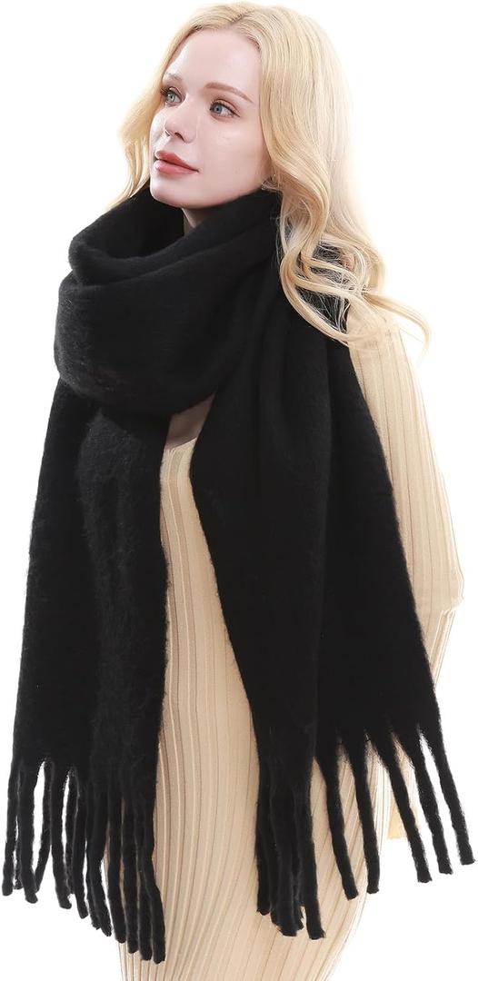 RIIQIICHY Chunky Scarf for Women Winter Warm Thick Scarves Oversized Blanket Scarf (Black)