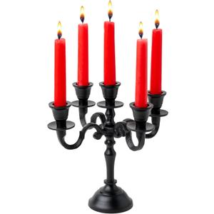 Rely+ 5 Arm Baby Candelabra Black Matte 8 Inch Taper Candle Holders Gothic Decorations Candlesticks Holder Home Decor Wedding Parties Centerpiece for Dining Table