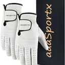 2 Pack Mens Golf Gloves, Durable White Cabretta Leather All Weather Golf Gloves Men (Small, Left)