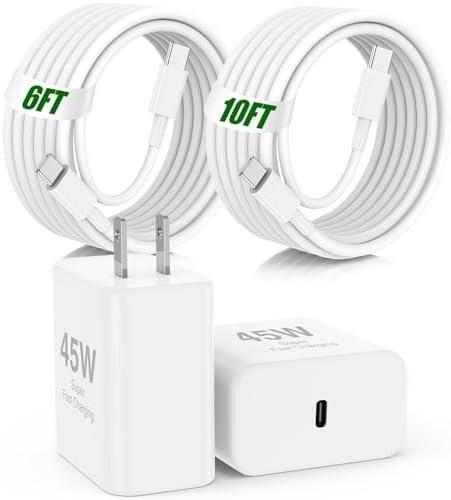 45W iPhone 17 16 15 Pro Max Charger Fast Charging,2Pack USB C Fast Charger Block with Long 10/6FT C to C Cable for Apple 17 Pro Max/16 Pro/15/iPad 13th,for Samsung S24 S25 Ultra