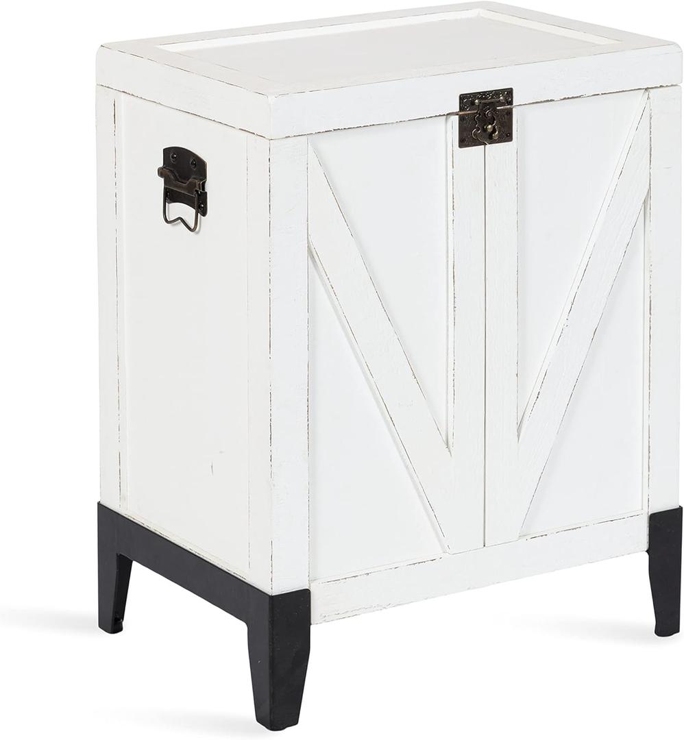 Kate and Laurel Cates Wooden Side Table with Trunk Storage, 21 x 27 x 15, White and Black, Rustic Farmhouse Living Room End Table with Barn Door-Inspired Styling